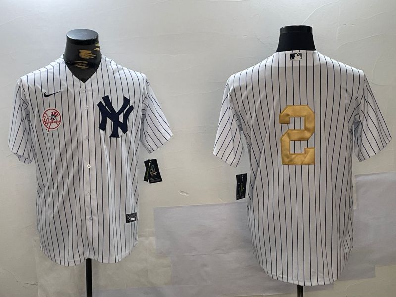 Men New York Yankees 2 Jeter White Stripe Fashion Nike 2024 MLB Jersey style 11